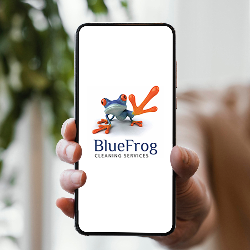 The BlueFrog client service app open on a phone
